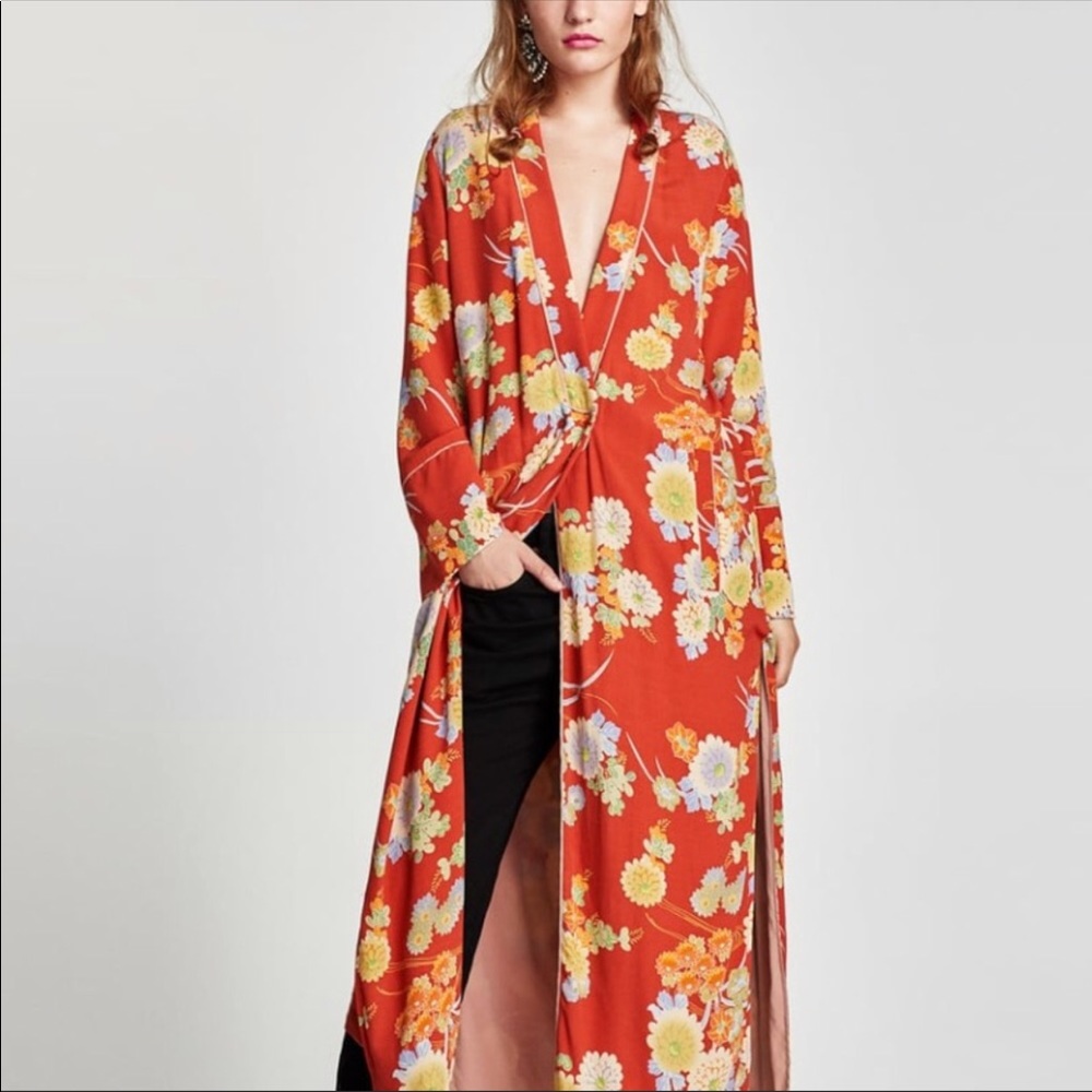 Zara silk floral kimono duster